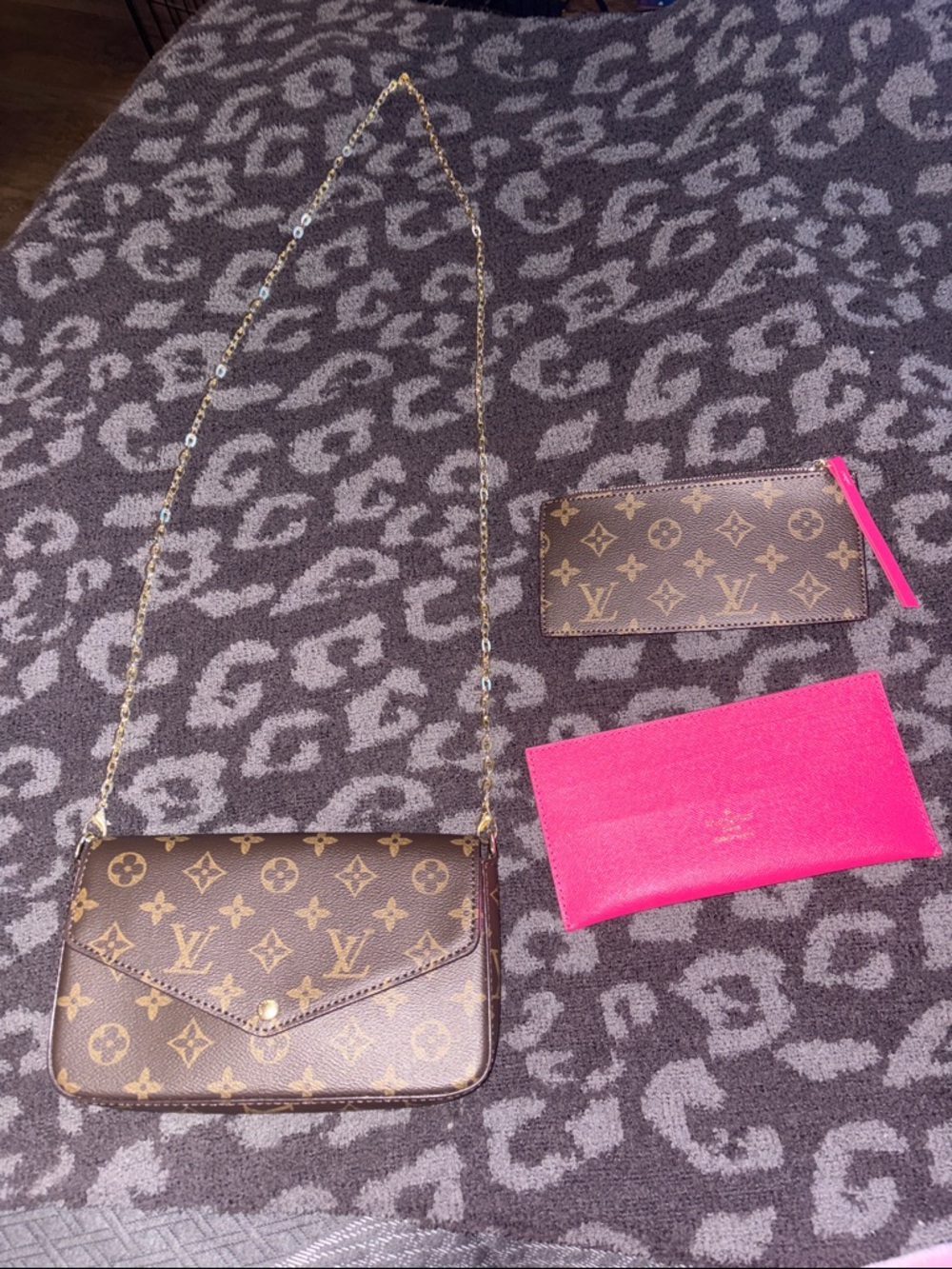 Louis Vuitton Brown Monogram Crossbody with Pink Accessories